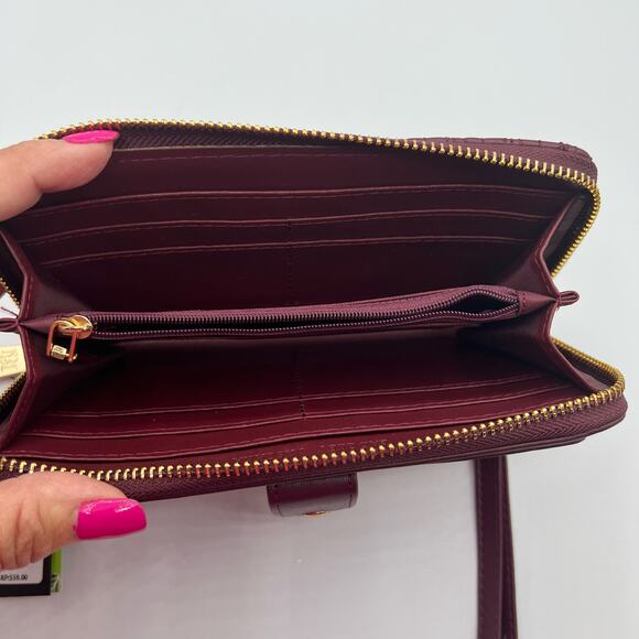 Badgley Mischka Womens Long Wallet Phone Pocket Wristlet Plum Vegan Leather NWT - Picture 9 of 14